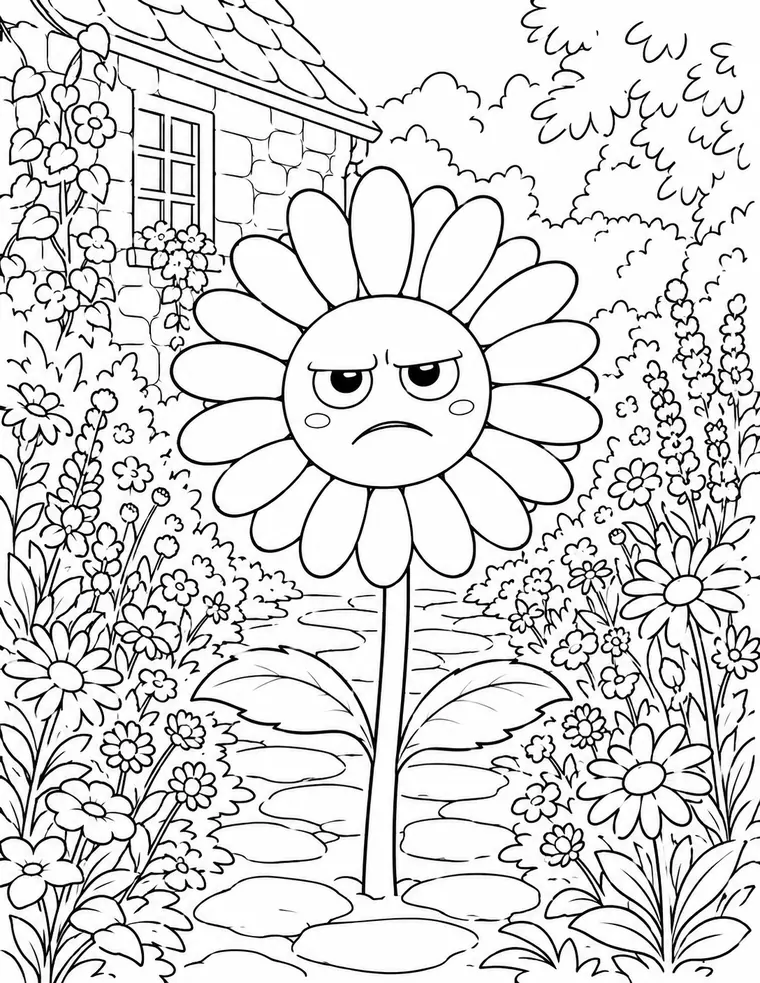 Fat Daisy in the Garden Fat Daisy colouring page