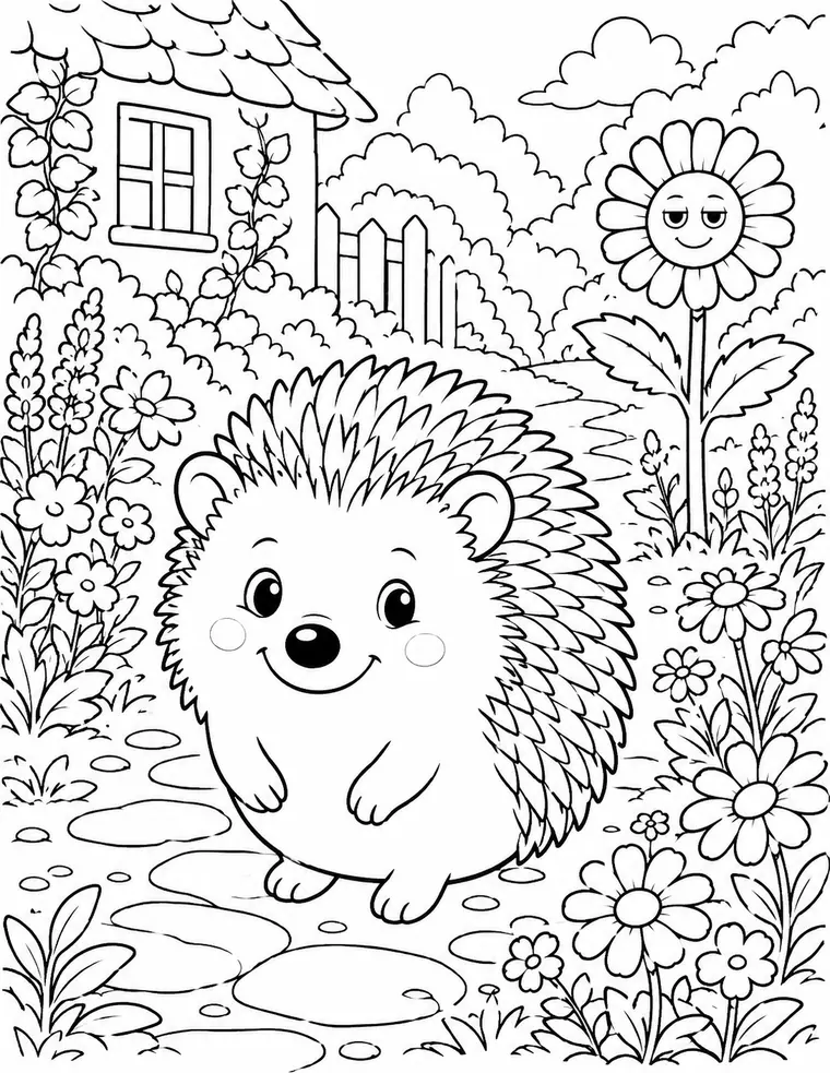 Hedgehog Fat Daisy colouring page