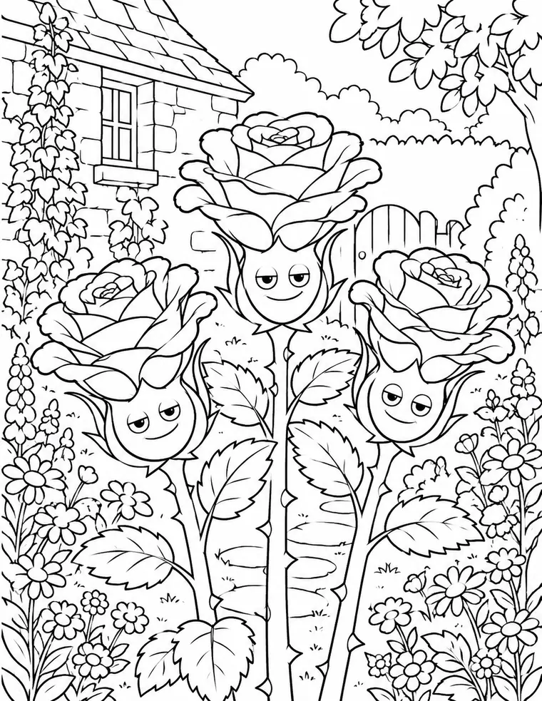 Roses in the Garden Fat Daisy colouring page