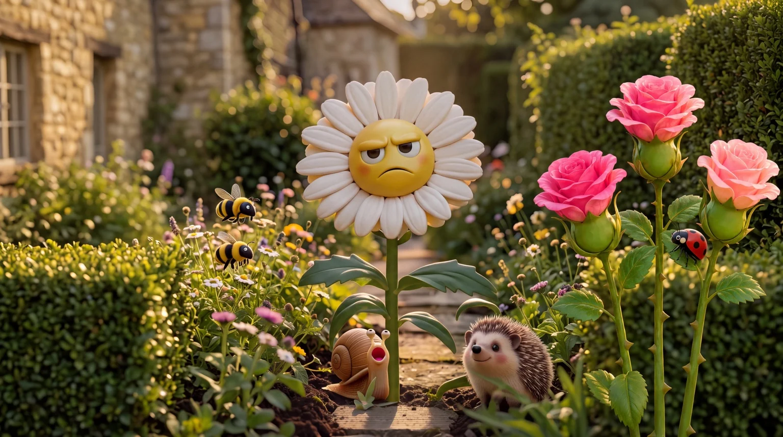 Fat Daisy and the garden gang together in rural Somerset